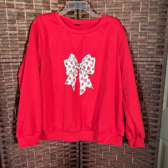 SHEIN Tops - SHEIN Red Sweatshirt with Heart Bow Graphic
